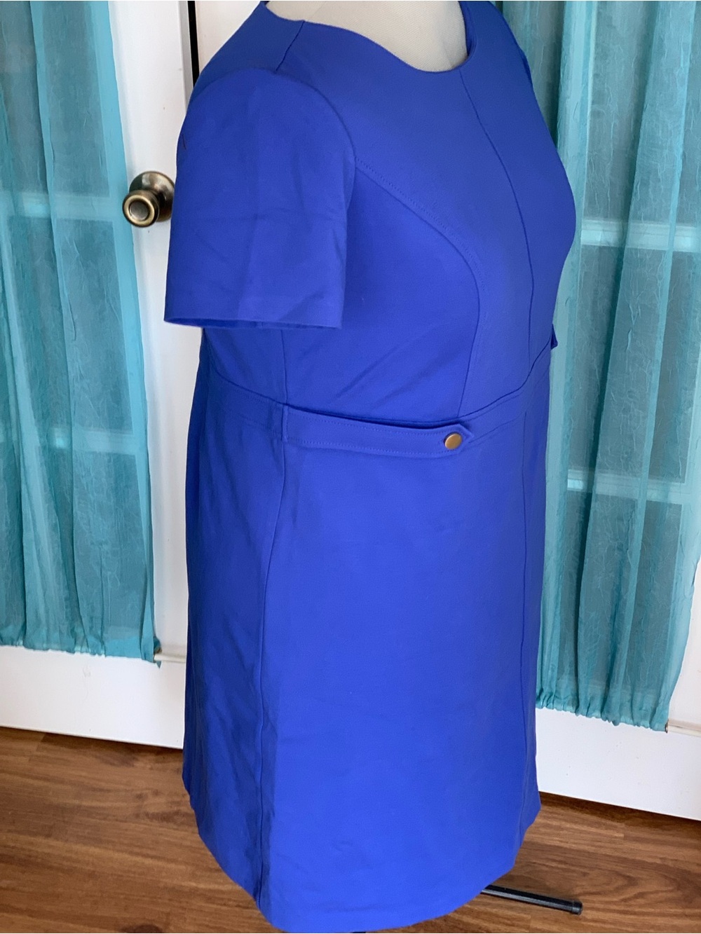 Talbots Royal Blue Short-Sleeve Sheath Midi Dress size 16W scuba knit NWT - Picture 4 of 7